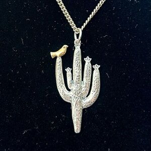 JAMES AVERY Sterling Silver Bronze Saguaro Cactus Pendant Charm Necklace RETIRED